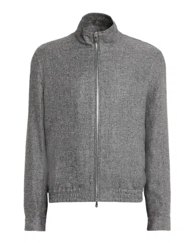 Brunello Cucinelli Men's Silk, Linen and Wool Hopsack Stand Collar Jacket | Thumbnail 1 Brunello Cucinelli Men's Silk, Linen and Wool Hopsack Stand Collar Jacket | Thumbnail 1