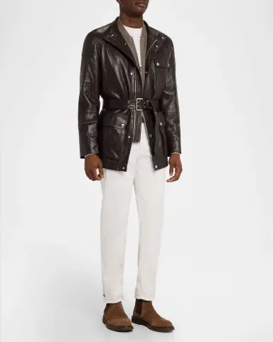 Brunello Cucinelli Men's Cotton Rib Baseball Collar Zip Cardigan | Thumbnail 2 Brunello Cucinelli Men's Cotton Rib Baseball Collar Zip Cardigan | Thumbnail 2