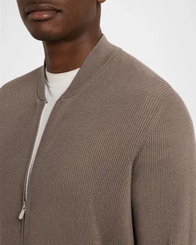 Brunello Cucinelli Men's Cotton Rib Baseball Collar Zip Cardigan | Thumbnail 5 Brunello Cucinelli Men's Cotton Rib Baseball Collar Zip Cardigan | Thumbnail 5