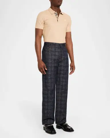 Burberry Men 's Cotton Pique Check-Placket Polo Shirt | Thumbnail 2 Burberry Men 's Cotton Pique Check-Placket Polo Shirt | Thumbnail 2