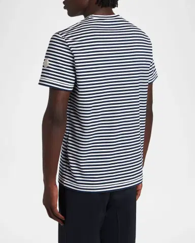Moncler Men's Stripe Leather-Trim Pocket T-Shirt | Thumbnail 3 Moncler Men's Stripe Leather-Trim Pocket T-Shirt | Thumbnail 3