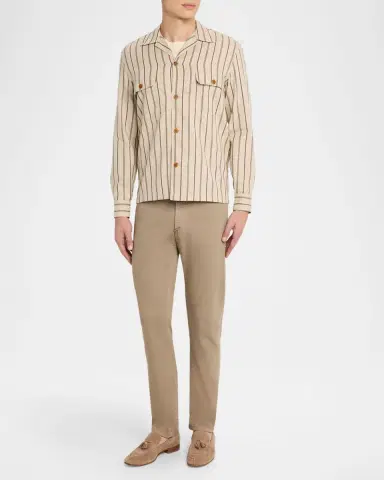 Salvatore Piccolo Men's Cotton Multi-Stripe Dual-Pocket Overshirt | Thumbnail 2 Salvatore Piccolo Men's Cotton Multi-Stripe Dual-Pocket Overshirt | Thumbnail 2