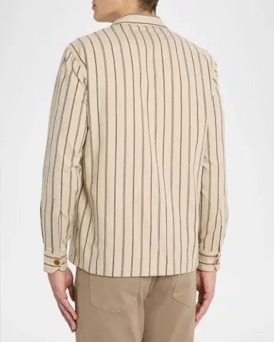 Salvatore Piccolo Men's Cotton Multi-Stripe Dual-Pocket Overshirt | Thumbnail 3 Salvatore Piccolo Men's Cotton Multi-Stripe Dual-Pocket Overshirt | Thumbnail 3