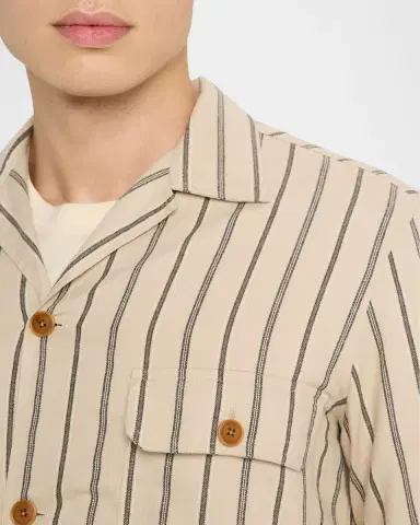 Salvatore Piccolo Men's Cotton Multi-Stripe Dual-Pocket Overshirt | Thumbnail 5 Salvatore Piccolo Men's Cotton Multi-Stripe Dual-Pocket Overshirt | Thumbnail 5