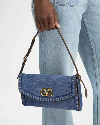 Valentino Garavani DeVain Small Denim VLogo Shoulder Bag | Thumbnail 2 Valentino Garavani DeVain Small Denim VLogo Shoulder Bag | Thumbnail 2