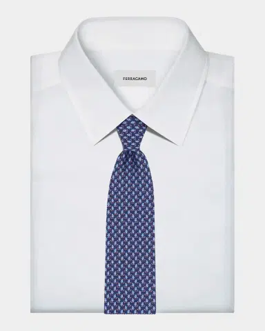 Ferragamo Men's Candy Cane Penguin Micro-Print Silk Tie | Thumbnail 2 Ferragamo Men's Candy Cane Penguin Micro-Print Silk Tie | Thumbnail 2