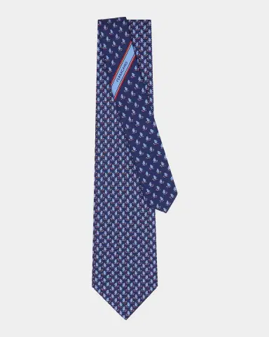 Ferragamo Men's Candy Cane Penguin Micro-Print Silk Tie | Thumbnail 3 Ferragamo Men's Candy Cane Penguin Micro-Print Silk Tie | Thumbnail 3