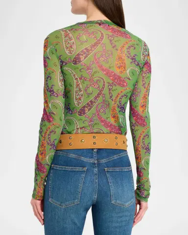 Etro Floral Paisley Mesh Long-Sleeve T-Shirt | Thumbnail 3 Etro Floral Paisley Mesh Long-Sleeve T-Shirt | Thumbnail 3