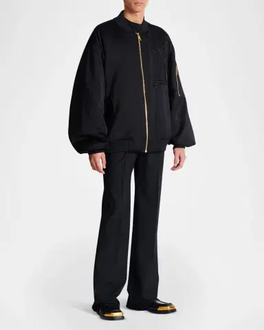 Balmain Men 's Crystal-Embroidered Oversized Bomber Jacket | Thumbnail 2 Balmain Men 's Crystal-Embroidered Oversized Bomber Jacket | Thumbnail 2