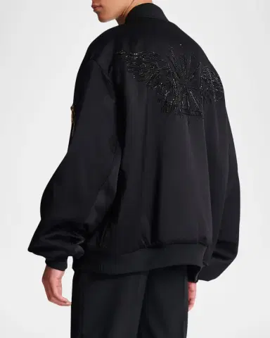 Balmain Men 's Crystal-Embroidered Oversized Bomber Jacket | Thumbnail 3 Balmain Men 's Crystal-Embroidered Oversized Bomber Jacket | Thumbnail 3
