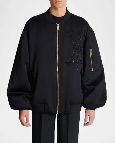 Balmain Men 's Crystal-Embroidered Oversized Bomber Jacket | Thumbnail 4 Balmain Men 's Crystal-Embroidered Oversized Bomber Jacket | Thumbnail 4