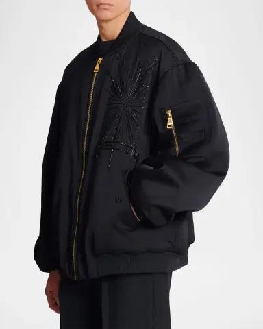 Balmain Men 's Crystal-Embroidered Oversized Bomber Jacket | Thumbnail 6 Balmain Men 's Crystal-Embroidered Oversized Bomber Jacket | Thumbnail 6