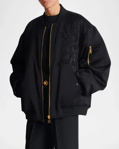 Balmain Men 's Crystal-Embroidered Oversized Bomber Jacket | Thumbnail 7 Balmain Men 's Crystal-Embroidered Oversized Bomber Jacket | Thumbnail 7