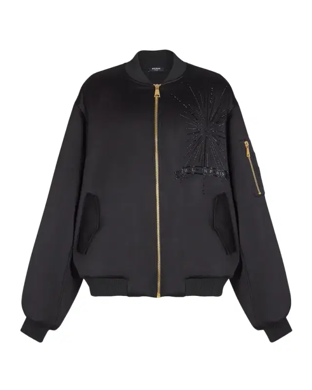 Men 's Crystal-Embroidered Oversized Bomber Jacket Men 's Crystal-Embroidered Oversized Bomber Jacket