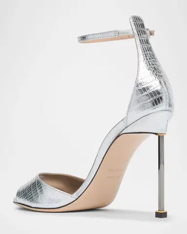 Tom Ford 105mm Embossed Metallic Leather Ankle-Strap Sandals | Thumbnail 2 Tom Ford 105mm Embossed Metallic Leather Ankle-Strap Sandals | Thumbnail 2