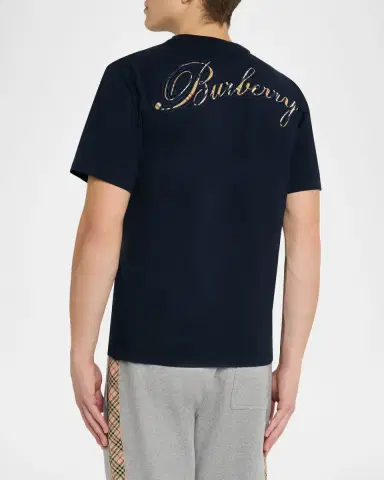 Burberry Men's Check Cursive Logo Cotton T-Shirt | Thumbnail 3 Burberry Men's Check Cursive Logo Cotton T-Shirt | Thumbnail 3