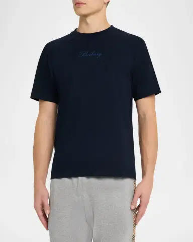 Burberry Men's Check Cursive Logo Cotton T-Shirt | Thumbnail 4 Burberry Men's Check Cursive Logo Cotton T-Shirt | Thumbnail 4