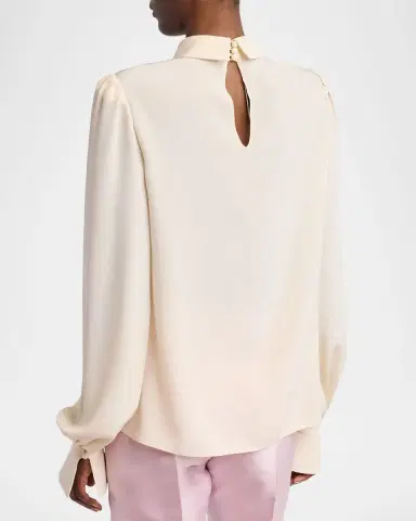 Valentino Garavani Flower Applique Silk Collared Top | Thumbnail 3 Valentino Garavani Flower Applique Silk Collared Top | Thumbnail 3