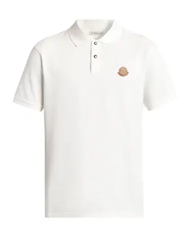 Moncler Men's Cotton Leather-Logo Polo Shirt | Thumbnail 1 Moncler Men's Cotton Leather-Logo Polo Shirt | Thumbnail 1