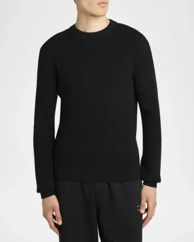 Moncler Men 's Wool Waffle-Knit Crewneck Sweater | Thumbnail 4 Moncler Men 's Wool Waffle-Knit Crewneck Sweater | Thumbnail 4