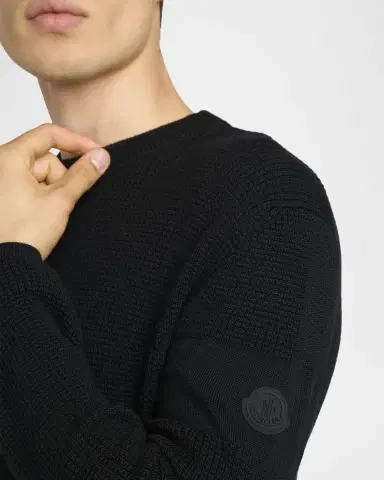 Moncler Men 's Wool Waffle-Knit Crewneck Sweater | Thumbnail 5 Moncler Men 's Wool Waffle-Knit Crewneck Sweater | Thumbnail 5