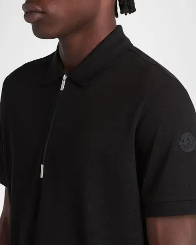 Moncler Men's Logo Cotton Piquet Half-Zip Polo Shirt | Thumbnail 5 Moncler Men's Logo Cotton Piquet Half-Zip Polo Shirt | Thumbnail 5