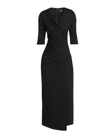 Giorgio Armani Elbow-Sleeve Draped Crepe Slit Midi Dress | Thumbnail 1 Giorgio Armani Elbow-Sleeve Draped Crepe Slit Midi Dress | Thumbnail 1