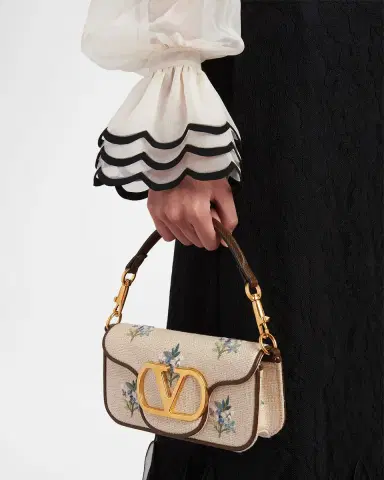 Valentino Garavani Small Floral-Embroidered Woven Flax Shoulder Bag | Thumbnail 2 Valentino Garavani Small Floral-Embroidered Woven Flax Shoulder Bag | Thumbnail 2
