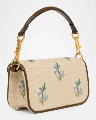 Valentino Garavani Small Floral-Embroidered Woven Flax Shoulder Bag | Thumbnail 3 Valentino Garavani Small Floral-Embroidered Woven Flax Shoulder Bag | Thumbnail 3