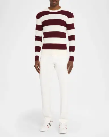 Moncler Men's Wide-tripe Wool Ribbed Crewneck Sweater | Thumbnail 2 Moncler Men's Wide-tripe Wool Ribbed Crewneck Sweater | Thumbnail 2