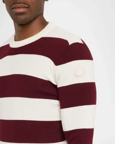 Moncler Men's Wide-tripe Wool Ribbed Crewneck Sweater | Thumbnail 5 Moncler Men's Wide-tripe Wool Ribbed Crewneck Sweater | Thumbnail 5