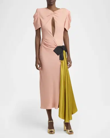 Valentino Garavani Gathered Colorblock Midi Dress | Thumbnail 2 Valentino Garavani Gathered Colorblock Midi Dress | Thumbnail 2