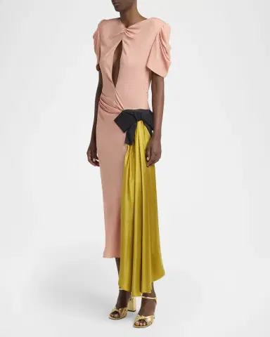 Valentino Garavani Gathered Colorblock Midi Dress | Thumbnail 4 Valentino Garavani Gathered Colorblock Midi Dress | Thumbnail 4