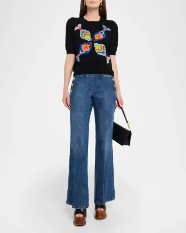 Maison Common Embroidered Wool-Cashmere Short-Sleeve Sweater | Thumbnail 2 Maison Common Embroidered Wool-Cashmere Short-Sleeve Sweater | Thumbnail 2