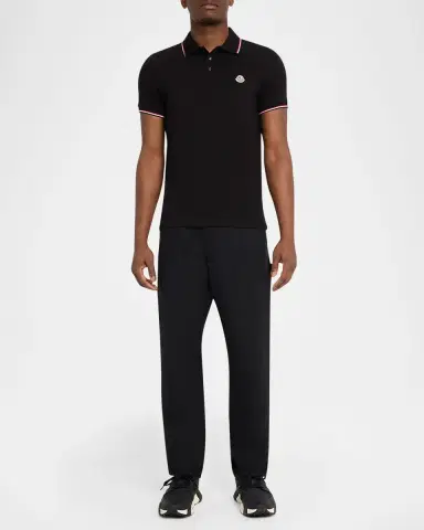 Moncler Men's Stripe-Trim Cotton Polo Shirt | Thumbnail 2 Moncler Men's Stripe-Trim Cotton Polo Shirt | Thumbnail 2
