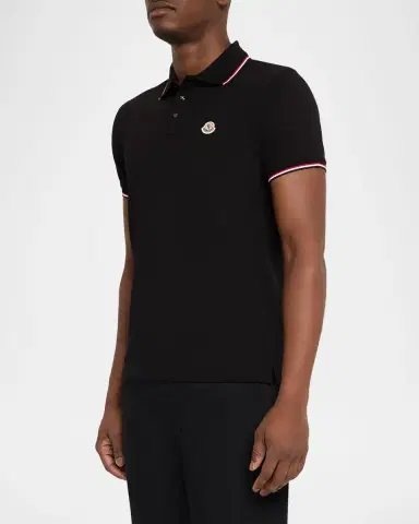 Moncler Men's Stripe-Trim Cotton Polo Shirt | Thumbnail 4 Moncler Men's Stripe-Trim Cotton Polo Shirt | Thumbnail 4