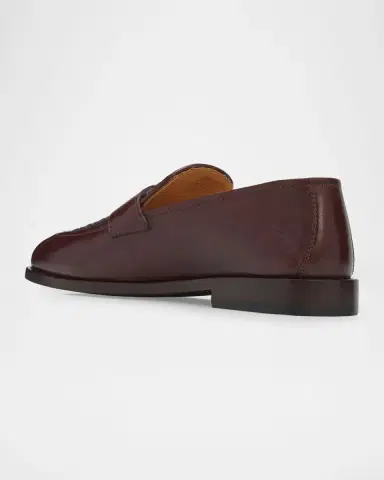 Brunello Cucinelli Men's Woven Vamp Leather Penny Loafers | Thumbnail 2 Brunello Cucinelli Men's Woven Vamp Leather Penny Loafers | Thumbnail 2