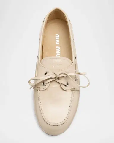 Miu Miu Leather Lace-Up Moccasins | Thumbnail 4 Miu Miu Leather Lace-Up Moccasins | Thumbnail 4