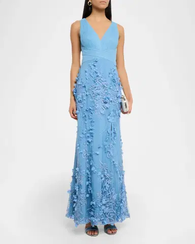 Aidan Mattox Embroidered Floral Applique Gown | Thumbnail 4 Aidan Mattox Embroidered Floral Applique Gown | Thumbnail 4
