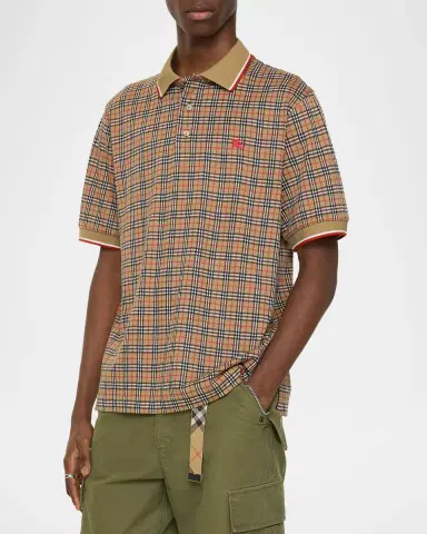 Burberry Men 's Check Cotton Blend Polo Shirt | Thumbnail 2 Burberry Men 's Check Cotton Blend Polo Shirt | Thumbnail 2