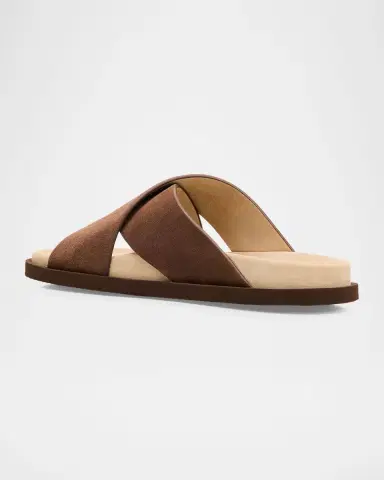 Brunello Cucinelli Men's Cross-Strap Suede Slides | Thumbnail 2 Brunello Cucinelli Men's Cross-Strap Suede Slides | Thumbnail 2