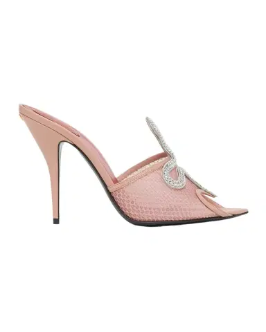 Valentino Garavani 105mm Embellished Snake Leather Mesh Mule Pumps | Thumbnail 1 Valentino Garavani 105mm Embellished Snake Leather Mesh Mule Pumps | Thumbnail 1