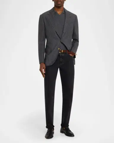 Brunello Cucinelli Men's Wool, Silk and Linen Deconstructed Blazer | Thumbnail 2 Brunello Cucinelli Men's Wool, Silk and Linen Deconstructed Blazer | Thumbnail 2