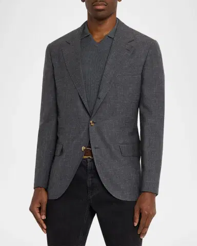 Brunello Cucinelli Men's Wool, Silk and Linen Deconstructed Blazer | Thumbnail 4 Brunello Cucinelli Men's Wool, Silk and Linen Deconstructed Blazer | Thumbnail 4