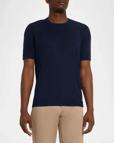 Brunello Cucinelli Men's Linen and Cotton Knit Short-Sleeve Sweater | Thumbnail 4 Brunello Cucinelli Men's Linen and Cotton Knit Short-Sleeve Sweater | Thumbnail 4
