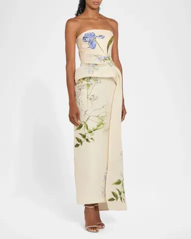 Monique Lhuillier Iris Gazar Silk Strapless Peplum Drape Ankle Gown | Thumbnail 4 Monique Lhuillier Iris Gazar Silk Strapless Peplum Drape Ankle Gown | Thumbnail 4