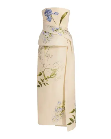 Monique Lhuillier Iris Gazar Silk Strapless Peplum Drape Ankle Gown | Thumbnail 1 Monique Lhuillier Iris Gazar Silk Strapless Peplum Drape Ankle Gown | Thumbnail 1