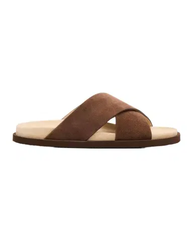 Brunello Cucinelli Men's Cross-Strap Suede Slides | Thumbnail 1 Brunello Cucinelli Men's Cross-Strap Suede Slides | Thumbnail 1