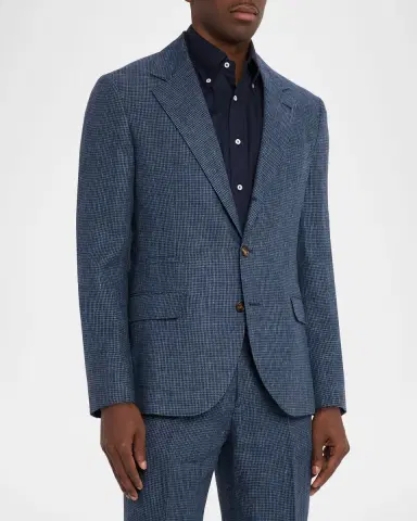 Brunello Cucinelli Men 's Linen Houndstooth Two-Piece Suit | Thumbnail 4 Brunello Cucinelli Men 's Linen Houndstooth Two-Piece Suit | Thumbnail 4