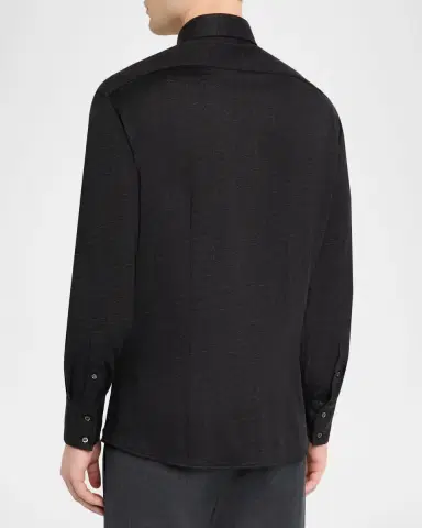 Brunello Cucinelli Men's Linen and Cotton Heathered Sport Shirt | Thumbnail 3 Brunello Cucinelli Men's Linen and Cotton Heathered Sport Shirt | Thumbnail 3